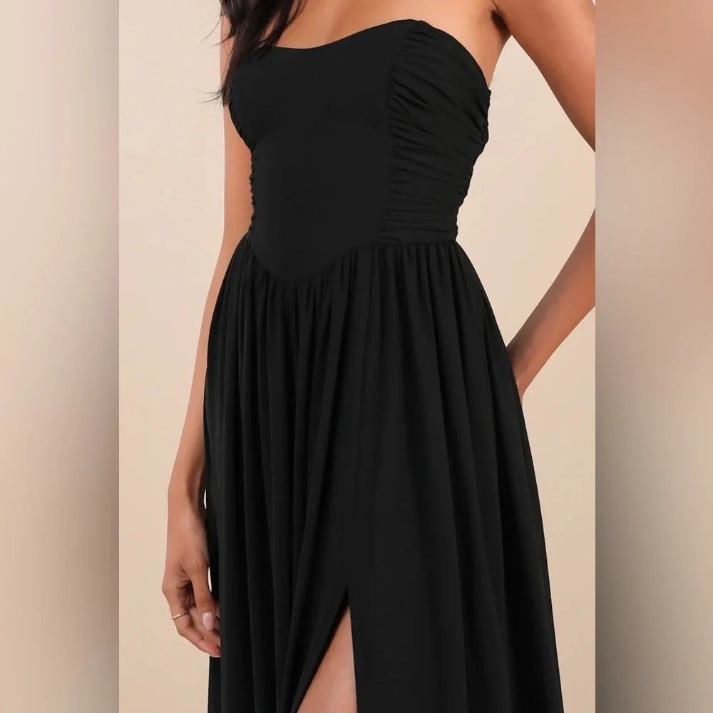 Lulus Luxe Favorite Black Strapless Ruched Maxi Dress
